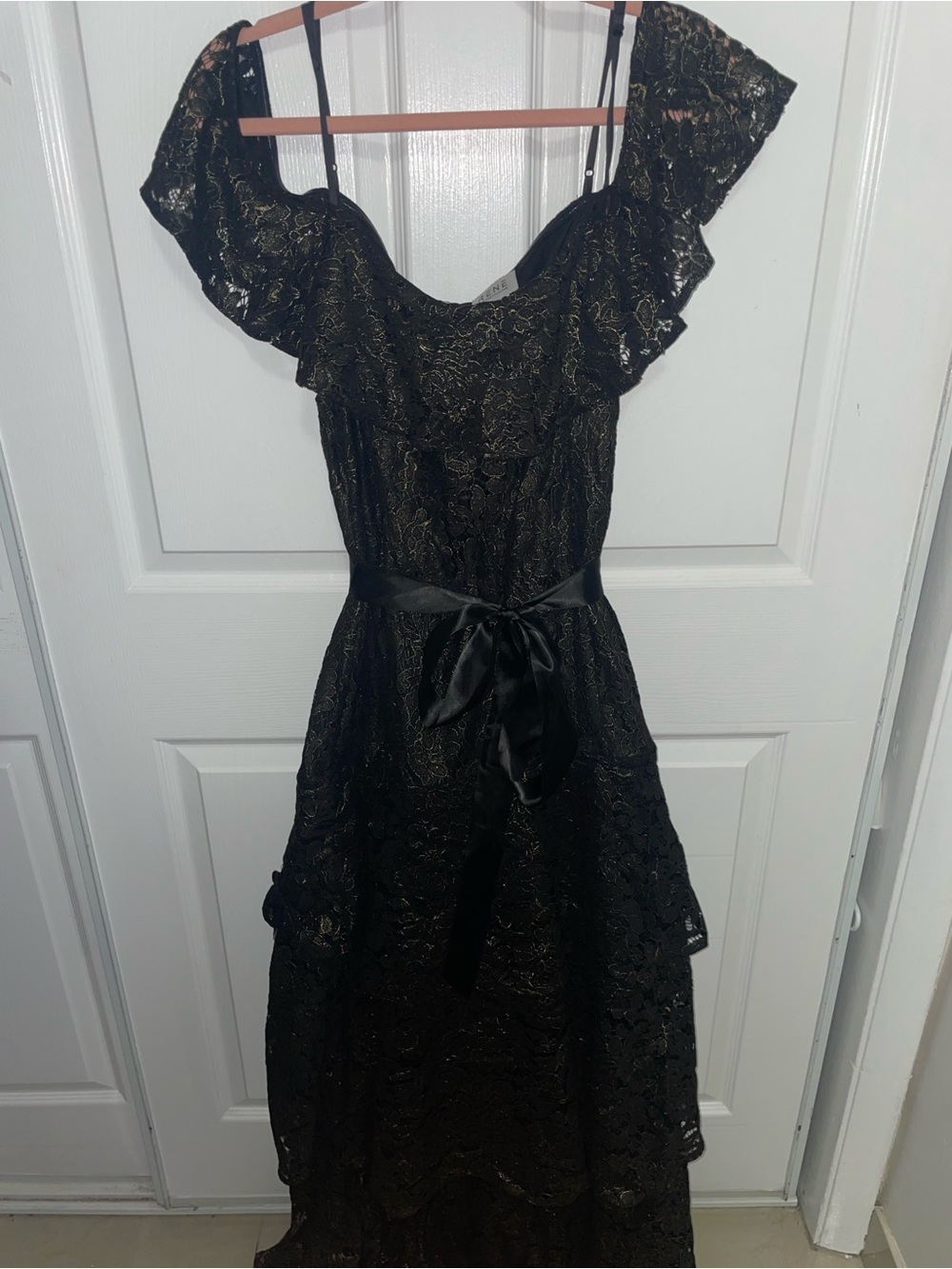 Elegant Black Lace Ruffle Off-Shoulder Dress